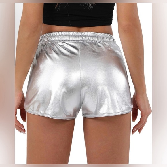 POSHDIVAH Metallic Shorts Shiny with Elastic Drawstring Size Medium NWOT - Picture 2 of 6